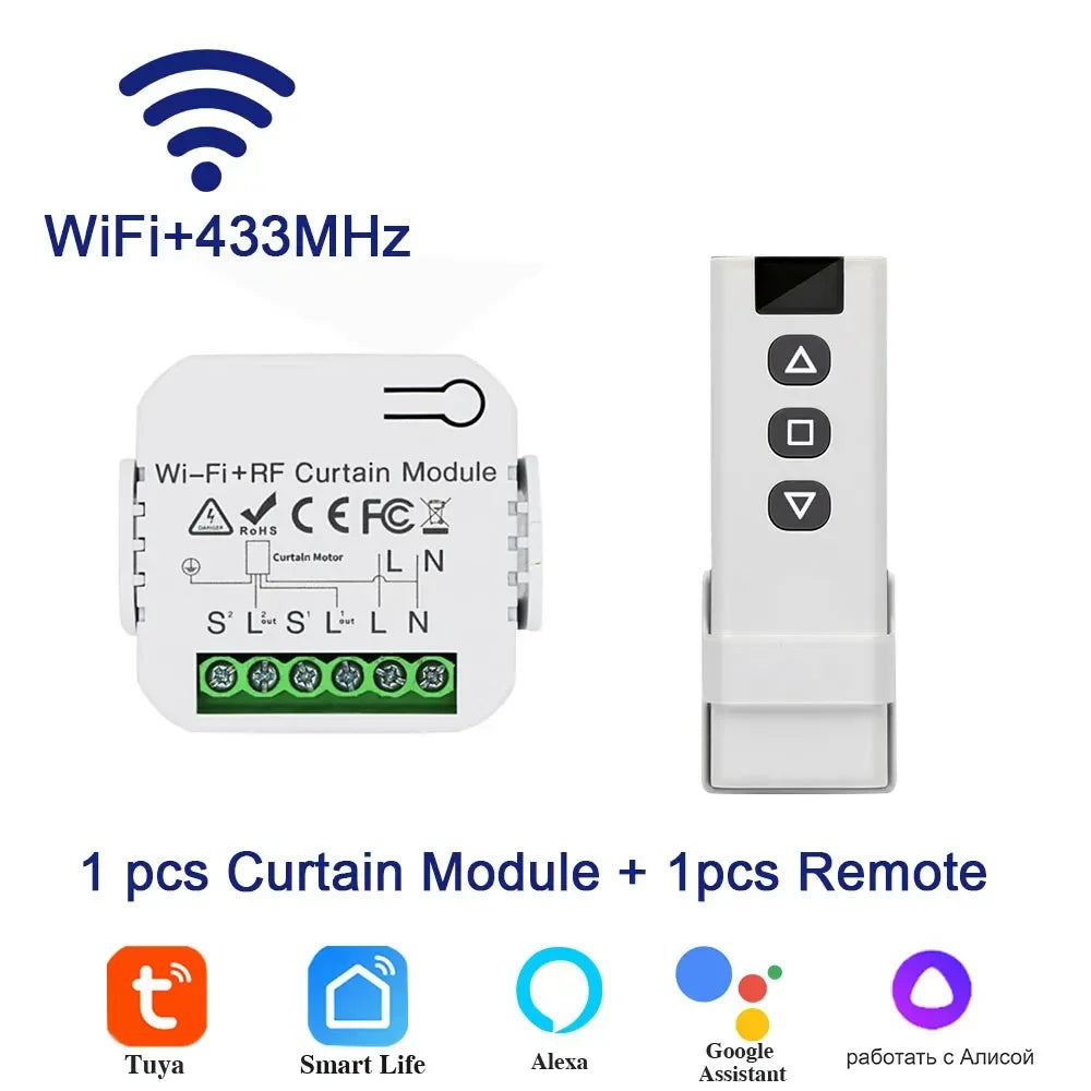 Wifi Smart Switch with RF 433Mhz Remote Tuya Smart Life Alexa Google App Voice Control Roller Blinds Shutters Projector Screen