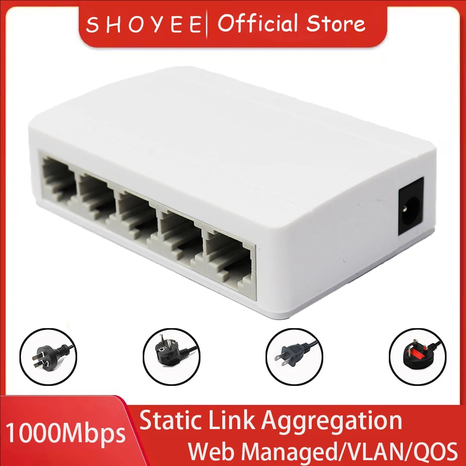 5 Port Gigabit Ethernet Switch 10/100/1000Mbps Desktop Network Switch, Plug & Play, Auto MDI/MDIX, RJ45 LAN Hub for Home Office