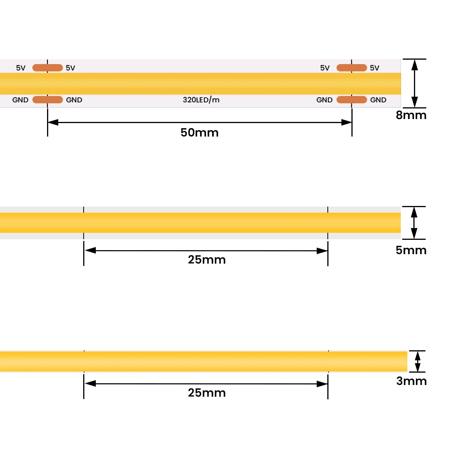 Battery Powered COB LED Strip Light 5V 320LEDs/M Flexible Diode Tape 3MM 5MM 8MM Linear Ribbon Indoor Lighting Lamp Backlight