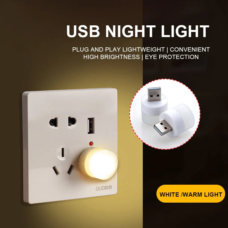 1Pcs/3Pcs Mini USB Night Light Eye Protection Book Reading Light USB Plug Power Charging LED Night Lamp Colorful Light for Party