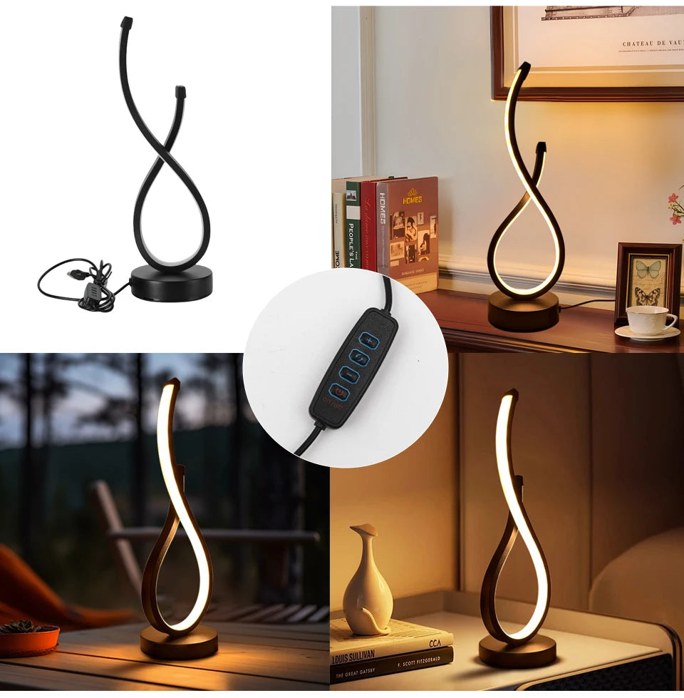 LED Night Table Lamp Modern Spiral Dimmable Bedside Bedroom Lamps Nightstand Desk Lamp Night Light for Living Room Home Office