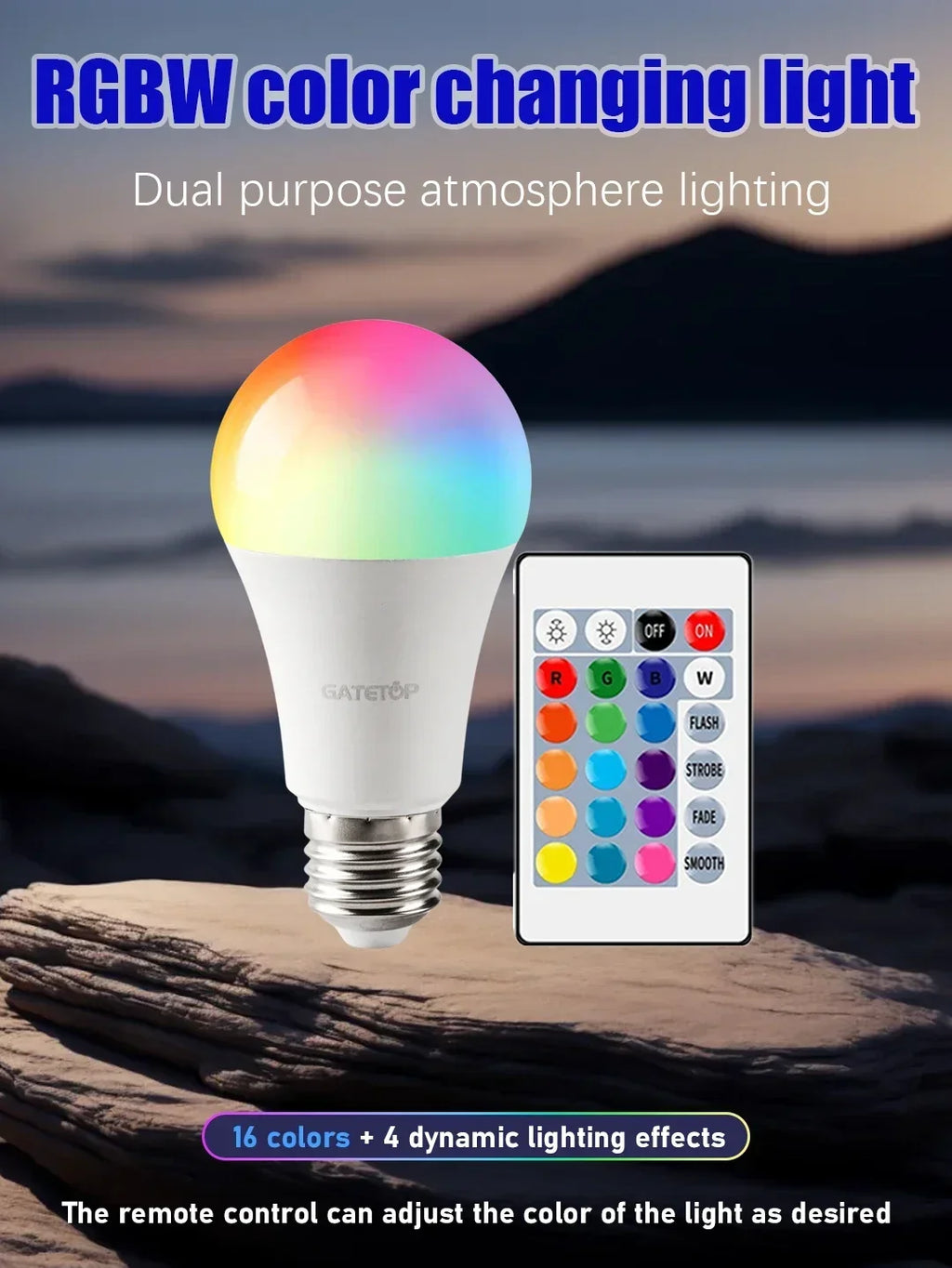 E27 Base RGB LED Bulb 24 Key Remote Control Dimmable 10W AC220V 110V Colorful Change For Bedroom Living Room Desk Lamp