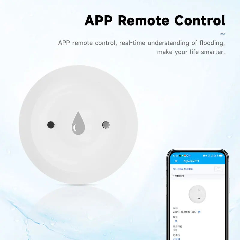 Zigbee Water Flood Sensor Leak Detector Home Security Alarm Remote Monitor Works with Home Assistant Zigbee2MQTT