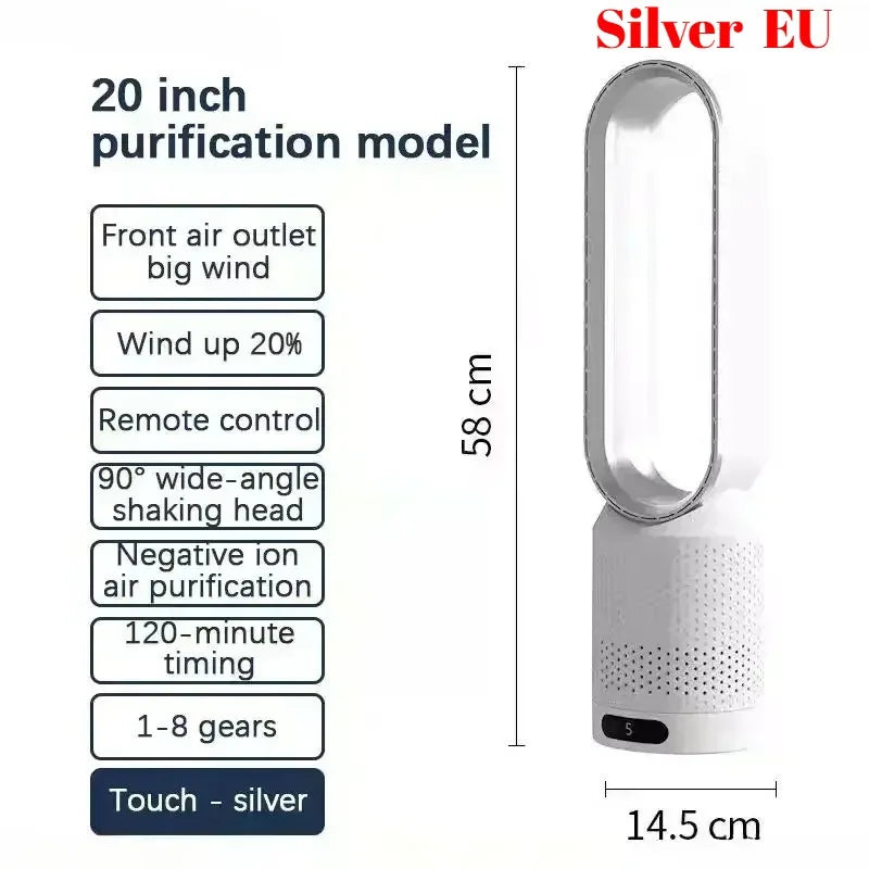 Smart Bladeless Fan with Remote Control 8 Gear Wind Speed Intelligent Timing 90° Oscillating Quiet Cooling Fan for Home Office