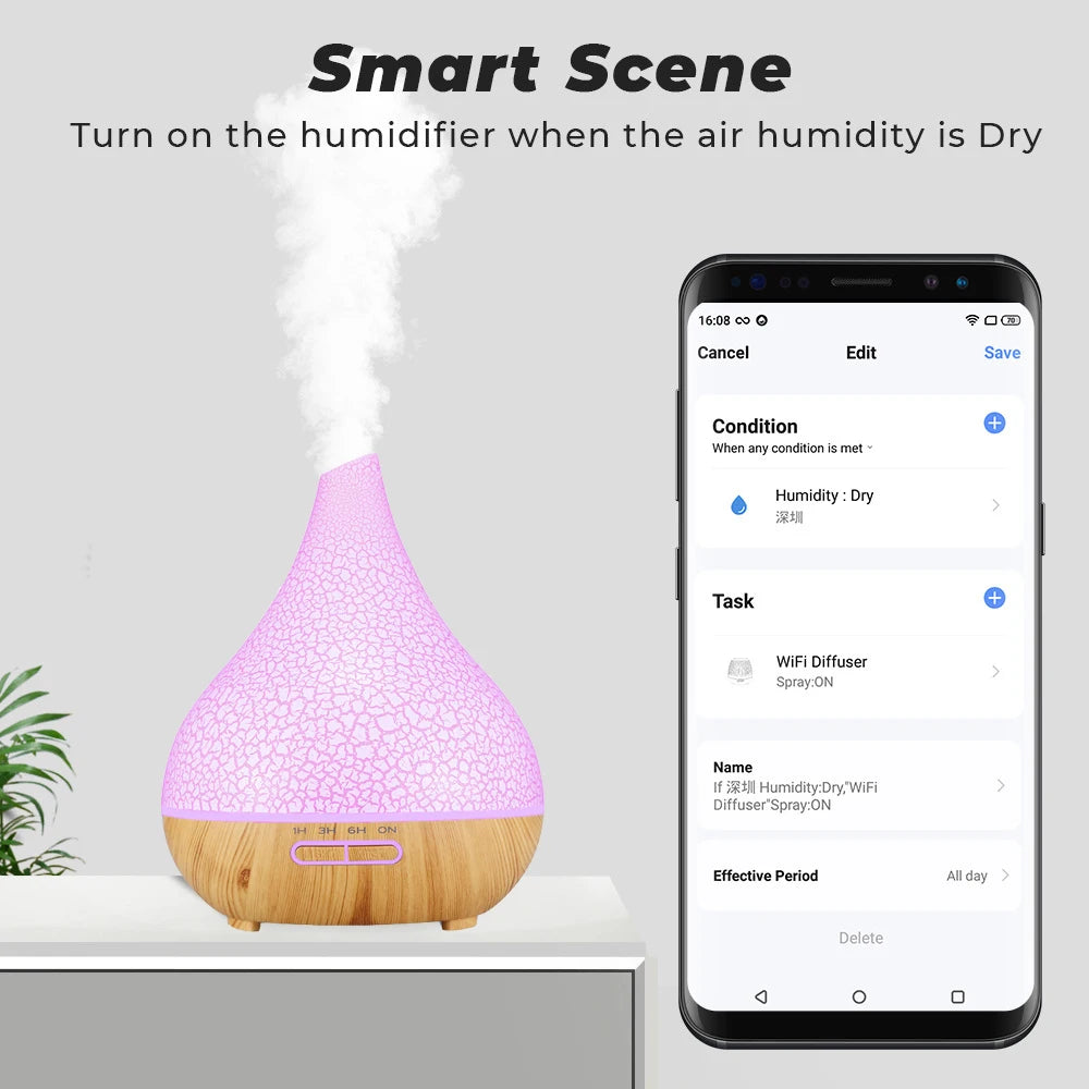 WiFi Smart 550ML Electric Aroma Diffuser Essential Oil Diffuser Air Humidifier Ultrasonic Remote Control Mist Maker Home