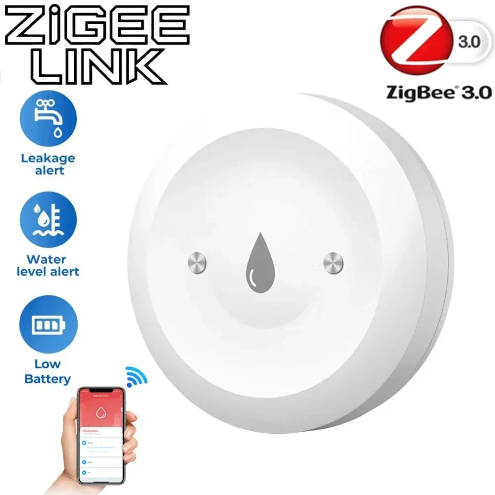 For Tuya Zigbee Water Leak Detector Smart Home Flood Sensor Real-Time Smart Life APP Alerts and Alarm History