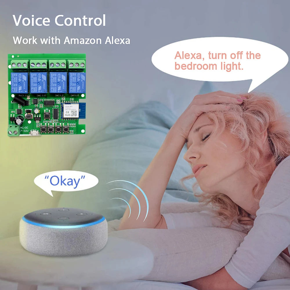 Tuya Smart Wifi Switch Module 12V 32V 220V RF 433 Radio Remote Control 1/2/4 Channels Relay for Alexa Google Home Smart Life
