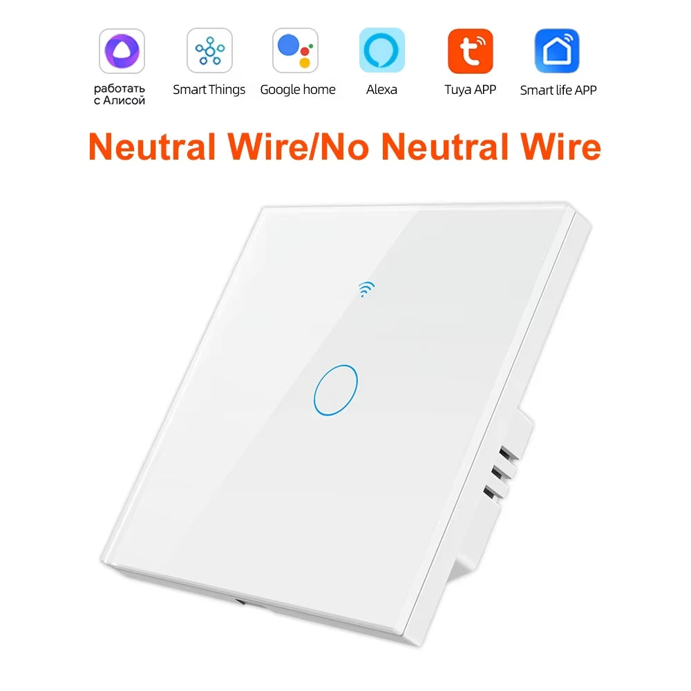 WiFi RF 433mhz Touch Wall Light Smart Switch 1 2 3 4 Gang Wireless Switch 220V with no Neutral EU Work Witch Tuya Alexa Google