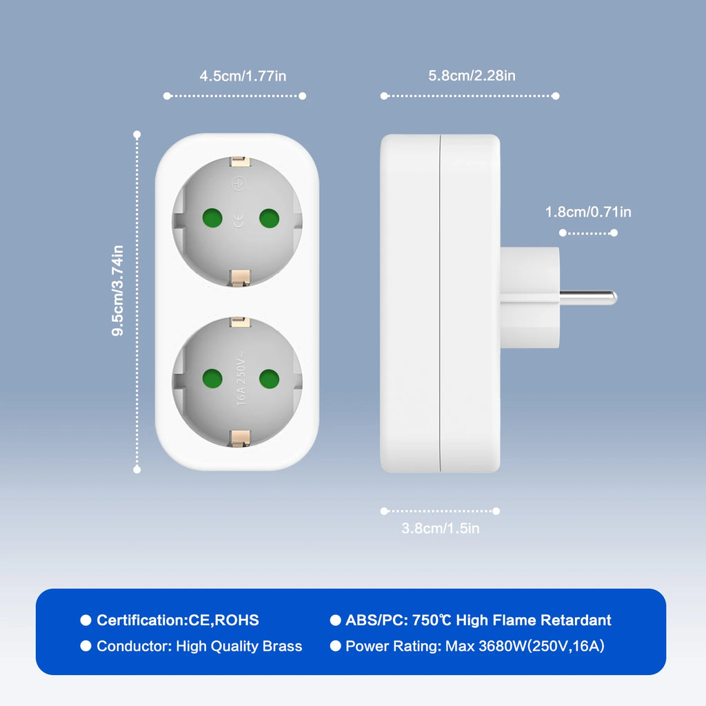 2-in-1 portable travel adapter plug socket adapter, high flame-retardant material travel household expansion socket