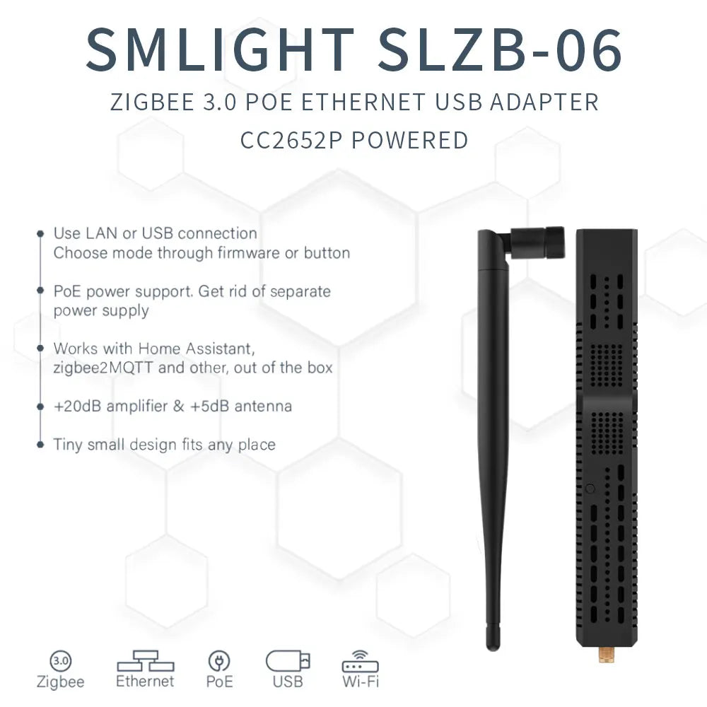 SMLIGHT SLZB-06U SLZB-06MU Zigbee3.0 to Ethernet USB 2.4G WiFi Coordinator With PoE Work With ZHA Home Assistant Zigbee2MQTT
