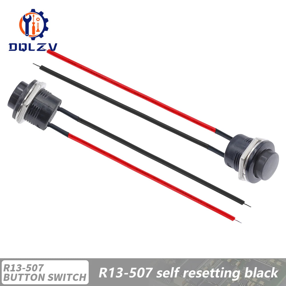Momentary Push Button Switch With Cable 16mm 6A/125VAC 3A/250VAC Round Switches R13-507 BLACK RED GREEN WHITE BLUE YELLOW