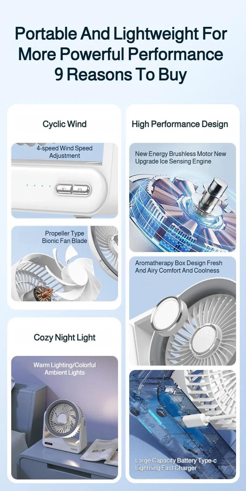 Smart Voice Control Desk Fan with Timer Wall Mountable Mini Circulation Fan for Home and Office Use