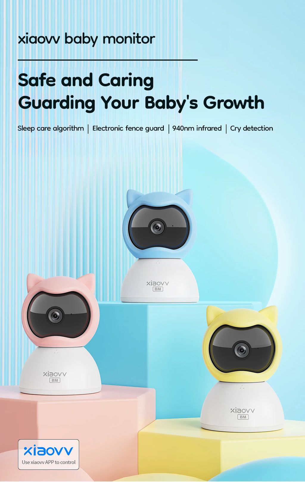 4MP WiFi xiaovv indoor Baby Monitor Two-Way Audio Motion Detection Night Vision Baby Camera for Home Security 360°