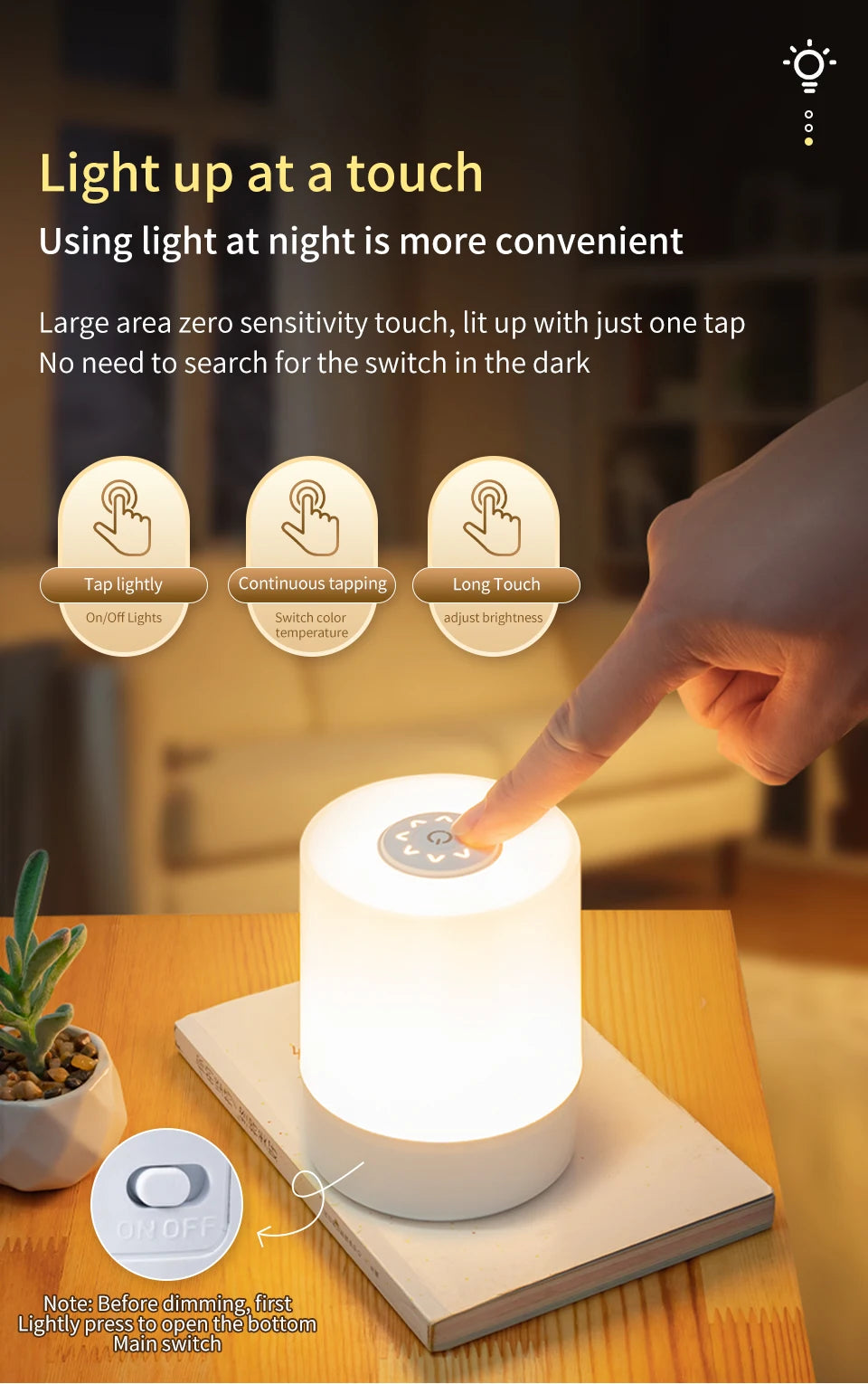 Touch Night Lamp USB LED Lamp Remote Control Switch Rechargeable Three Colors Lights Bedroom Portable Table Bedside Night Lamp