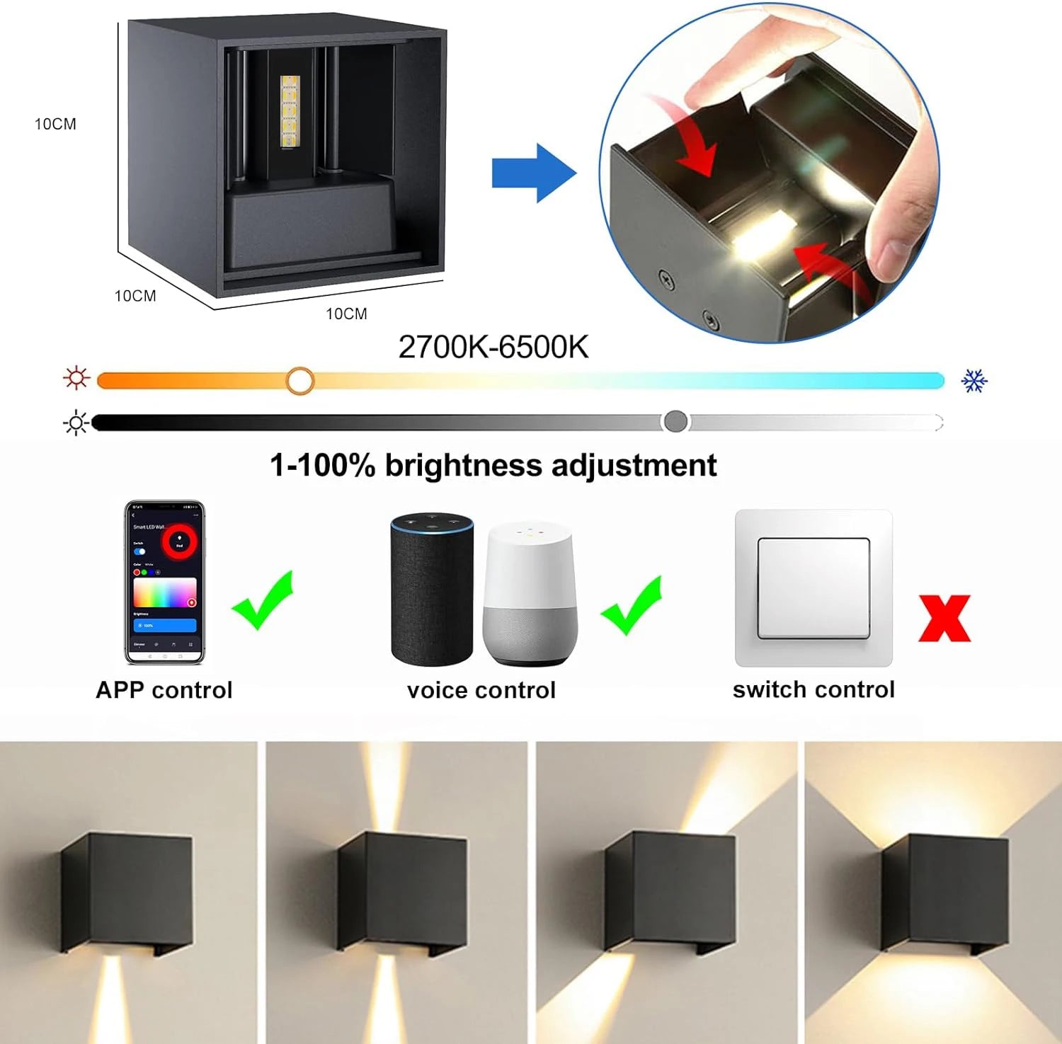 Tuya Outdoor LED Wall Lamp Smart Life APP Control Adjustable Angle RGBCCT Wall Lights,Work with Alexa Google Home