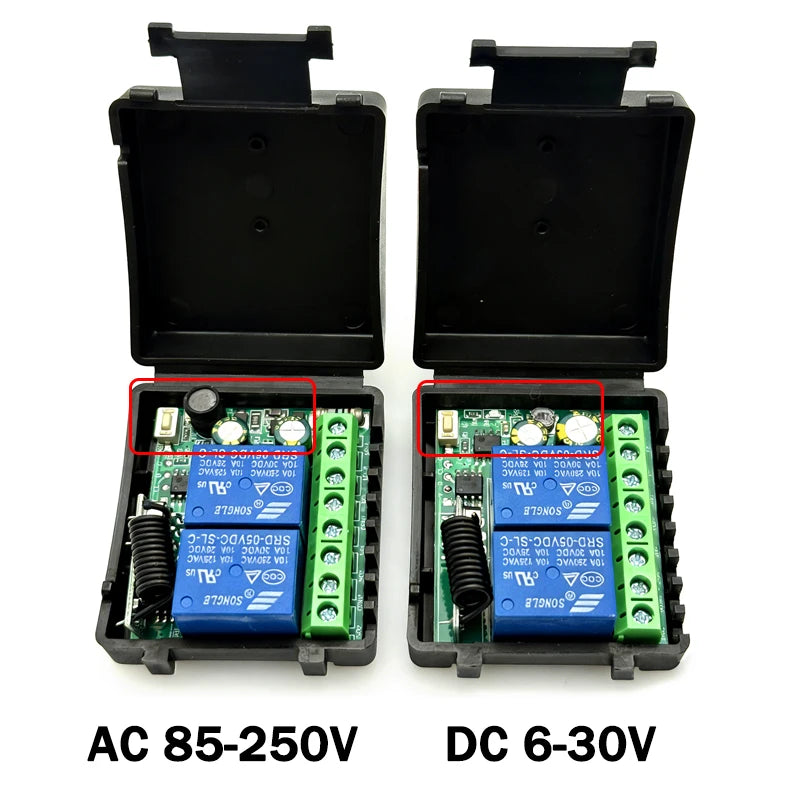 DC 6-30V and AC 85-250V 433MHz RF Wireless Remote Control Switch 2CH Receiver Relay For Garage Door Gate Motors Curtain Lighting