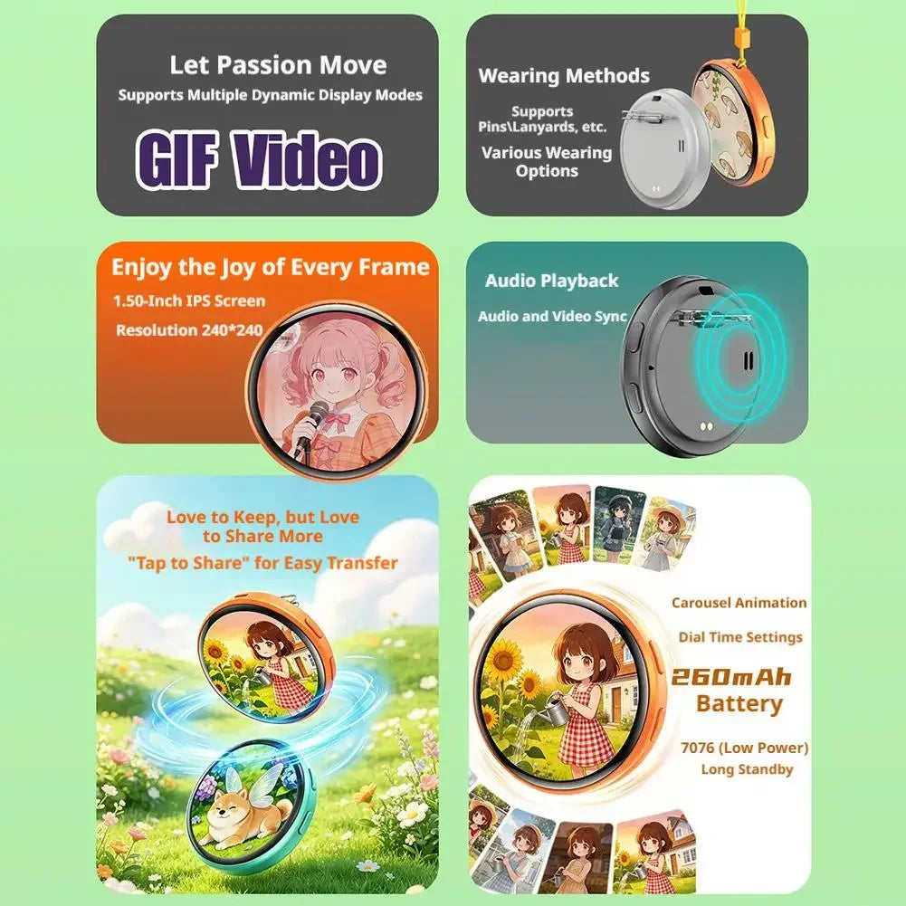 For Ebadge 1.50 Inch Electronic Bar Full Touch Electronic Badge Trendy Play Guzi Anime Badge Fashionable And Cool Standby Mode
