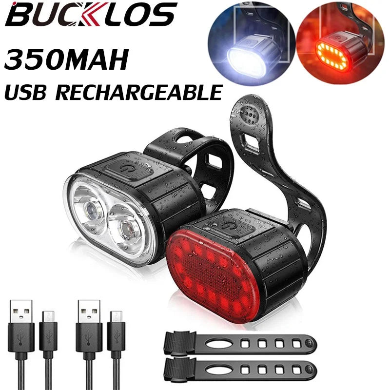 BUCKLOS Bike Light Set Rechargeable Rear Light Front Lamp Waterproof Riding Headlight USB MTB Taillight Led 1PC Cycling Parts