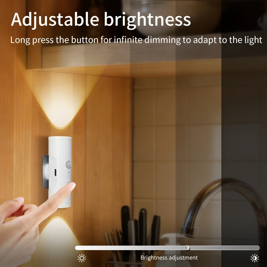 Rechargeable LED Night Light Motion Sensor Double-head Wall Lamp Magnetic Spotlight 3 Color For Bedroom Closet Stair Lighting