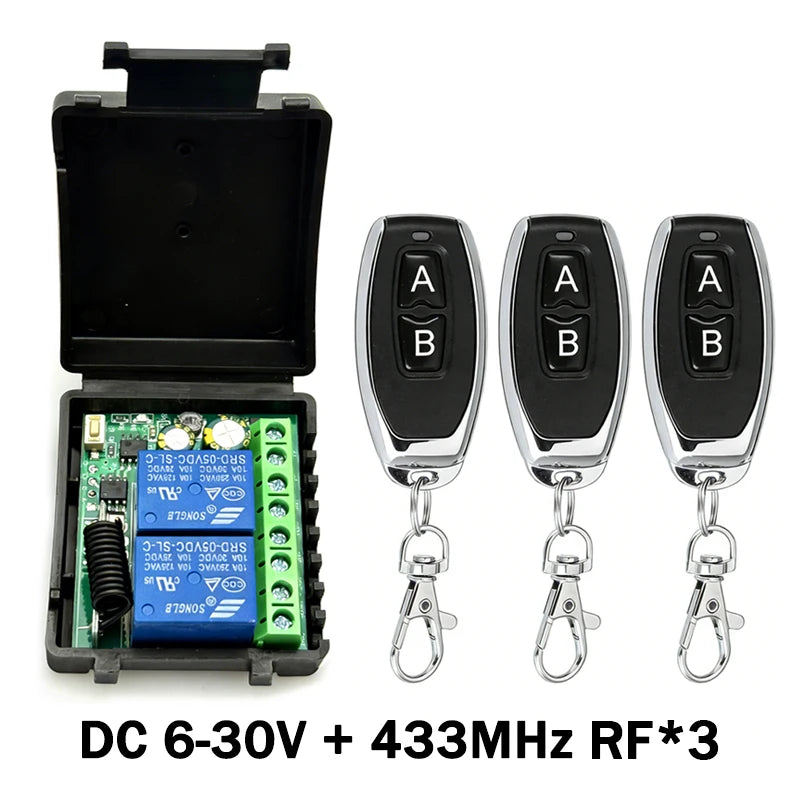DC 6-30V and AC 85-250V 433MHz RF Wireless Remote Control Switch 2CH Receiver Relay For Garage Door Gate Motors Curtain Lighting