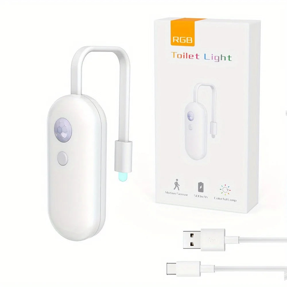 RGB Motion Sensor LED Toilet Light, Multi-Color Adjustable Bathroom Night Light, USB Charging, Easy to Install, Suitable for Bat