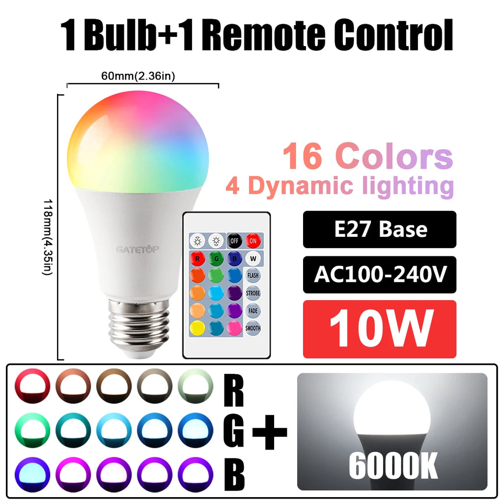 1-10pcs RGB Dimmable Bulb E27 B22 110V 220V Lamp Smart 24 Key Remote Control RGBW Light Dimming Bulbs for Livingroom