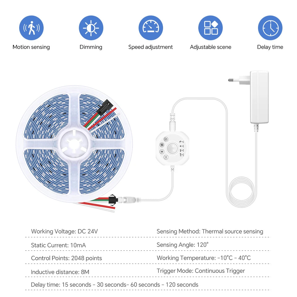 PIR Motion Sensor LED Stairs Night Light WS2811 Pixels Addressable Chasing Strip For Room Staircase Corridor Entrance Lamp Decor