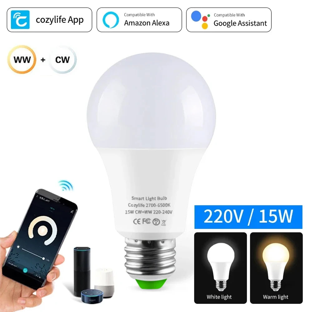 E27 WiFi Smart LED Light Bulbs 12W 15W 20W LED Lamp Dimmable Cozylife APP Control Home Lighting Support Alexa Google Assistant