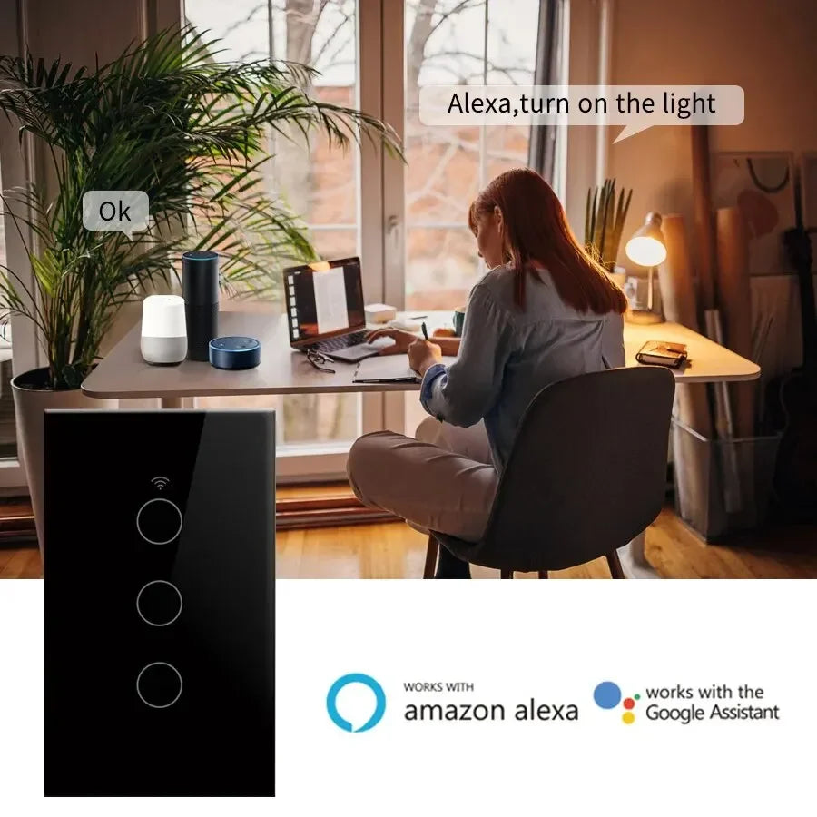 Tuya WiFi Smart Home Light Switch RF433 Neutral Wire/No Neutral Wire Required US Wall Touch Switches Support Alexa Google Home