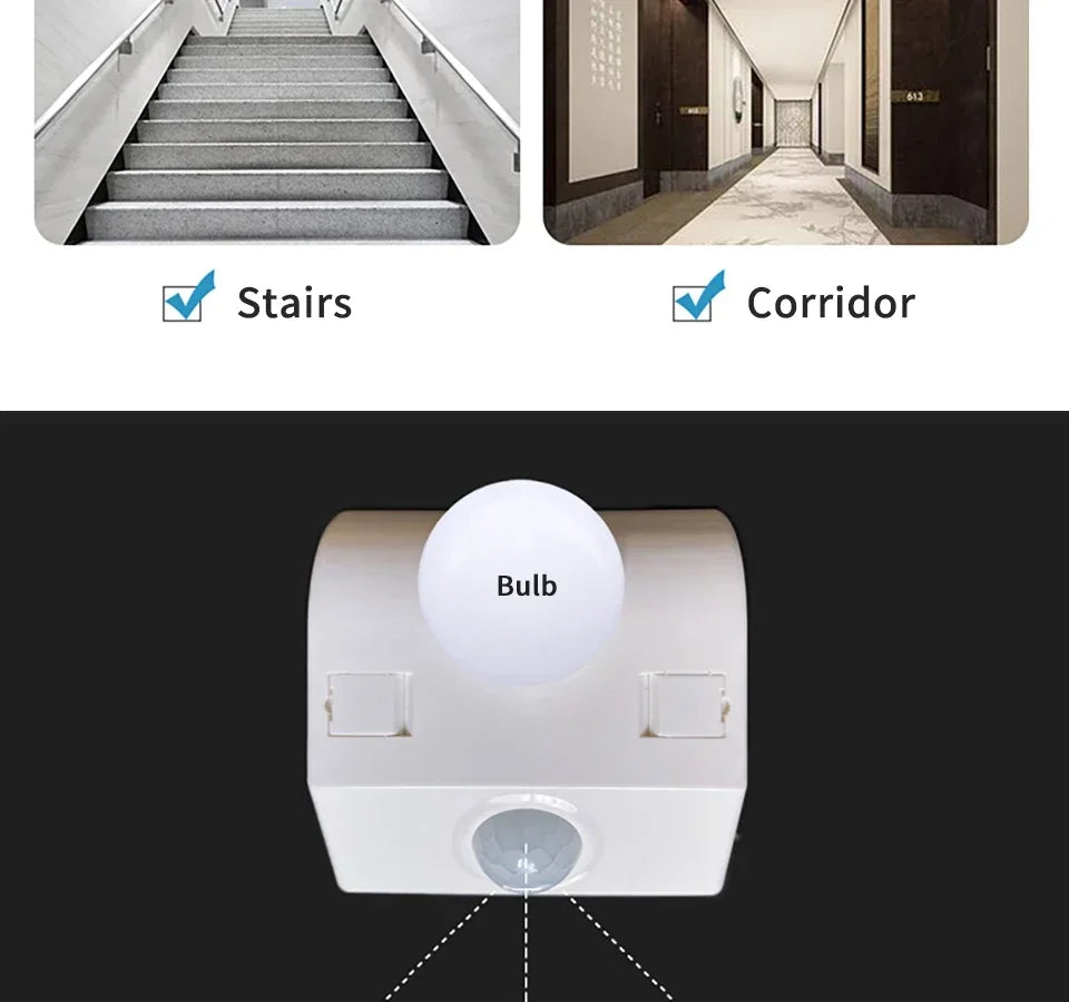 E27 LED 220V 110V PIR Motion Sensor White Switch 120° 2-6m Human Body Sensor Lamp Holder for Home Lighting Corridor Stairs Room