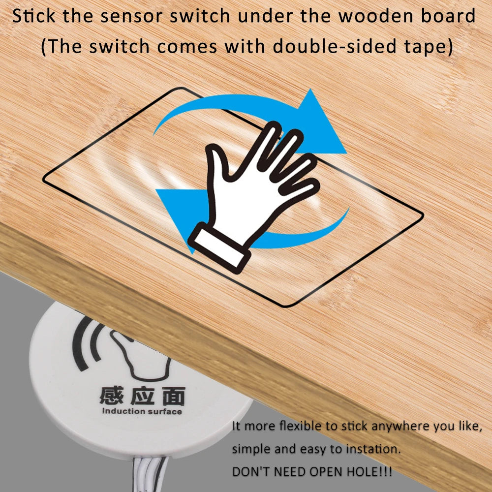 Penetrable 25mm Wood Touch Sensor LED Light Switch 5V 12V 24V 60W Hand Sweep Dimmable Touch Dimmer for Mirror Cabinet Shelf Lamp
