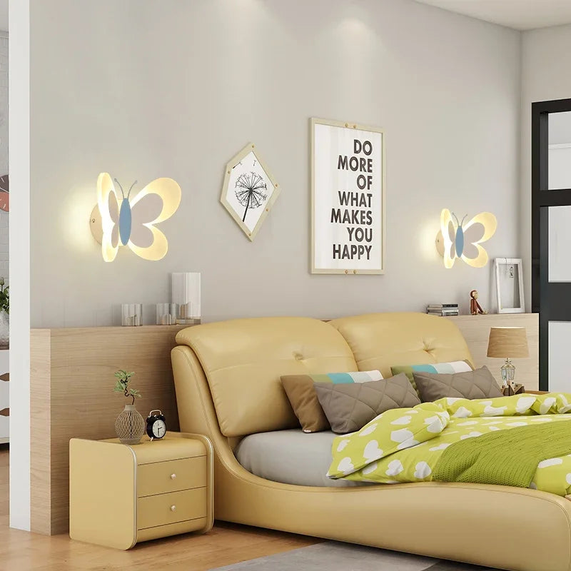 Modern LED Butterfly Wall Light For Bedroom Children's Room Bedside Wall Lamp Creative Personality Wall Decor Butterfly Sconce