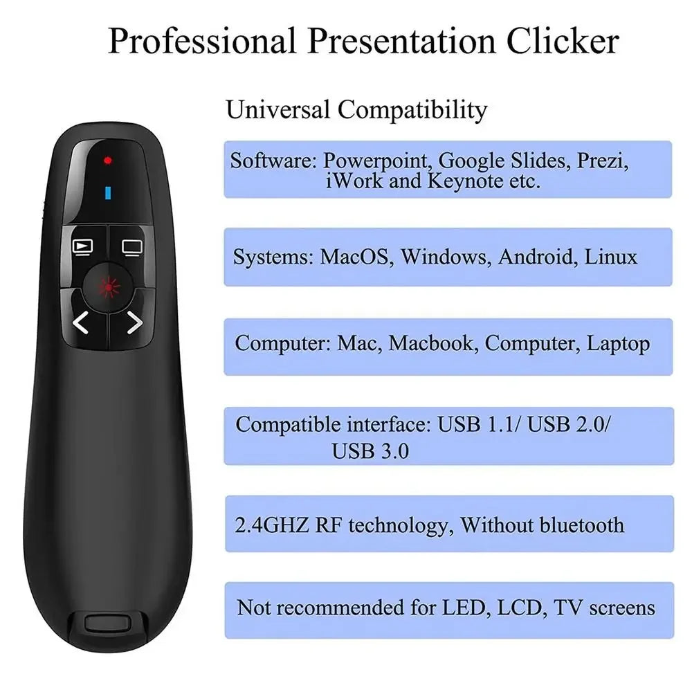 2024 NEW 2.4GHz Wireless Power Point Pen Presentation Clicker USB Remote Control Flip Presenter Pointer PPT Slide Advancer Pens