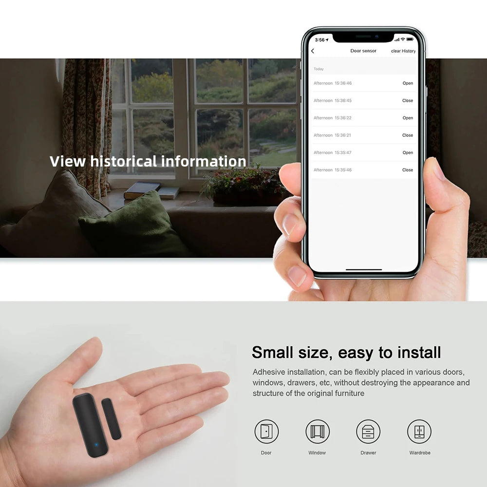 WiFi or Zigbee Door Sensor Tuya Smart Home Security Door Open Alert Sensor Window SensorAlarm System Voice Control