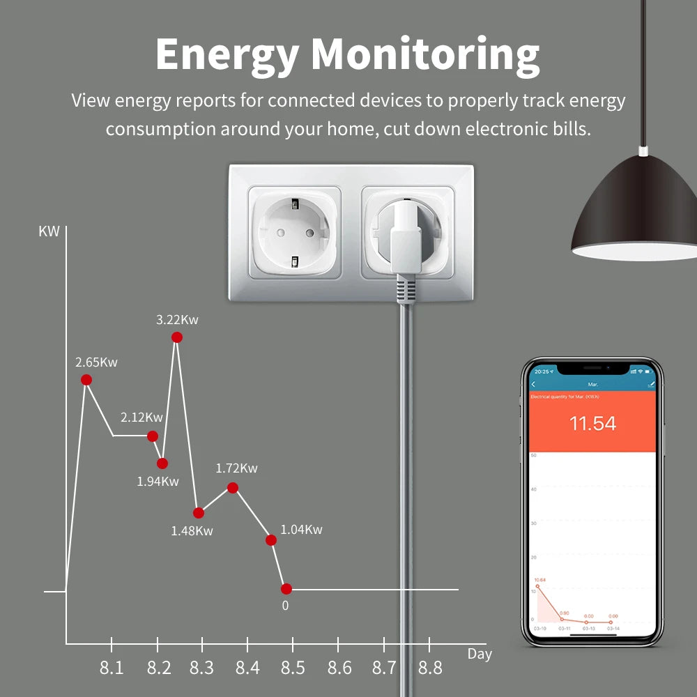 Ewelink Smart WiFi EU Plug With Power Monitoring Timing Function 16A/20A Socket Outlet Voice Works with Alexa Google Home Alice