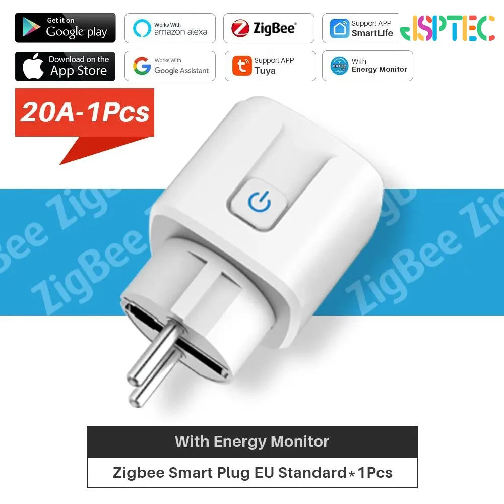 tuya Zigbee Smart Plug 20A EU Smart Socket With Power Monitoring Timing Function Voice Control Via Alexa Google Home Yandex