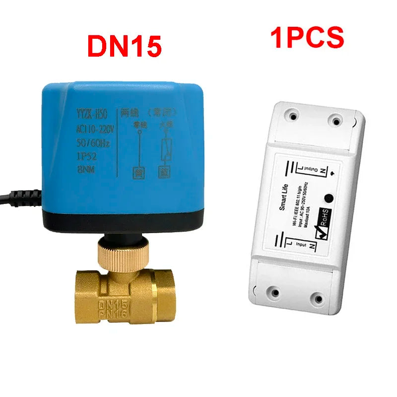 AC220V Tuya WiFi Smart Motorized Ball Valve Normally Closed Timing Water Switch Electric Valve with Smart Life Alexa Google Home