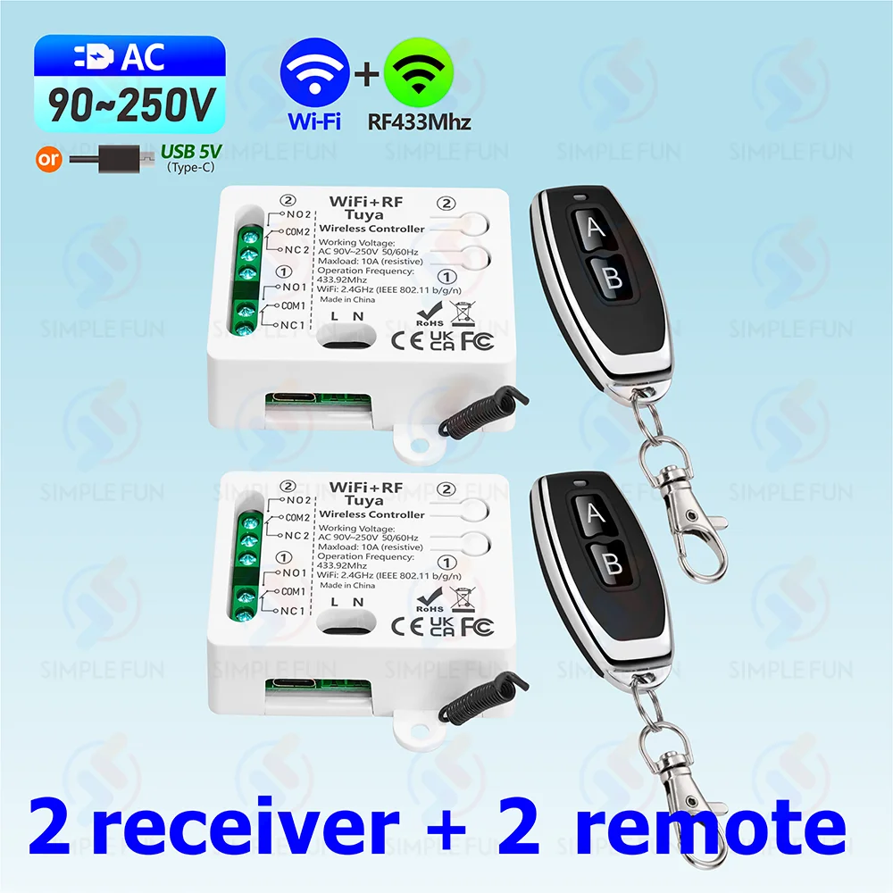 Tuya WiFi RF 433Mhz Smart Light Switch Motor Switch AC 110V 220V 230V 10A 2CH Support Alexa Google Home,for Lamp Garage Door