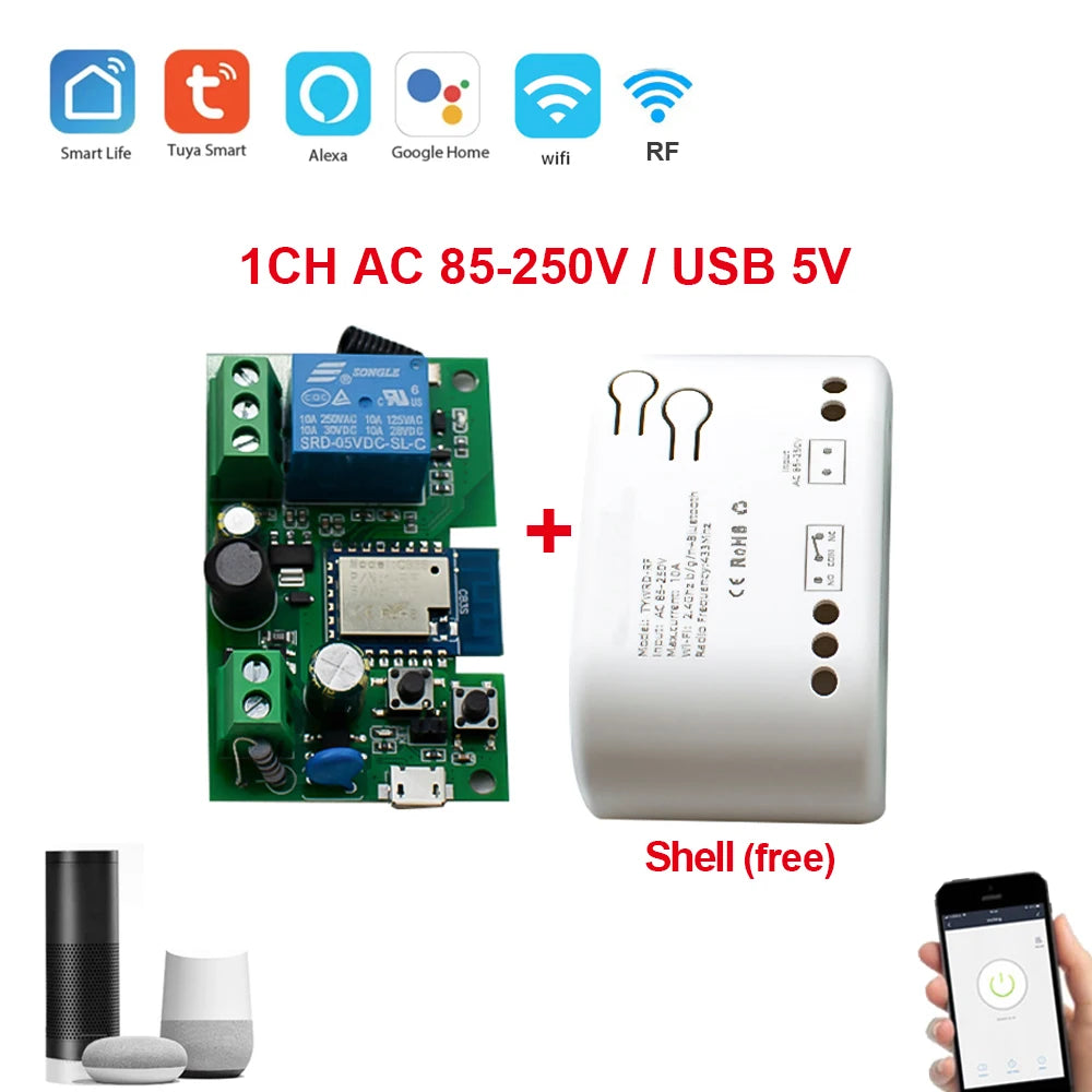 Tuya Smart Wifi Switch Module 12V 32V 220V RF 433 Radio Remote Control 1/2/4 Channels Relay for Alexa Google Home Smart Life