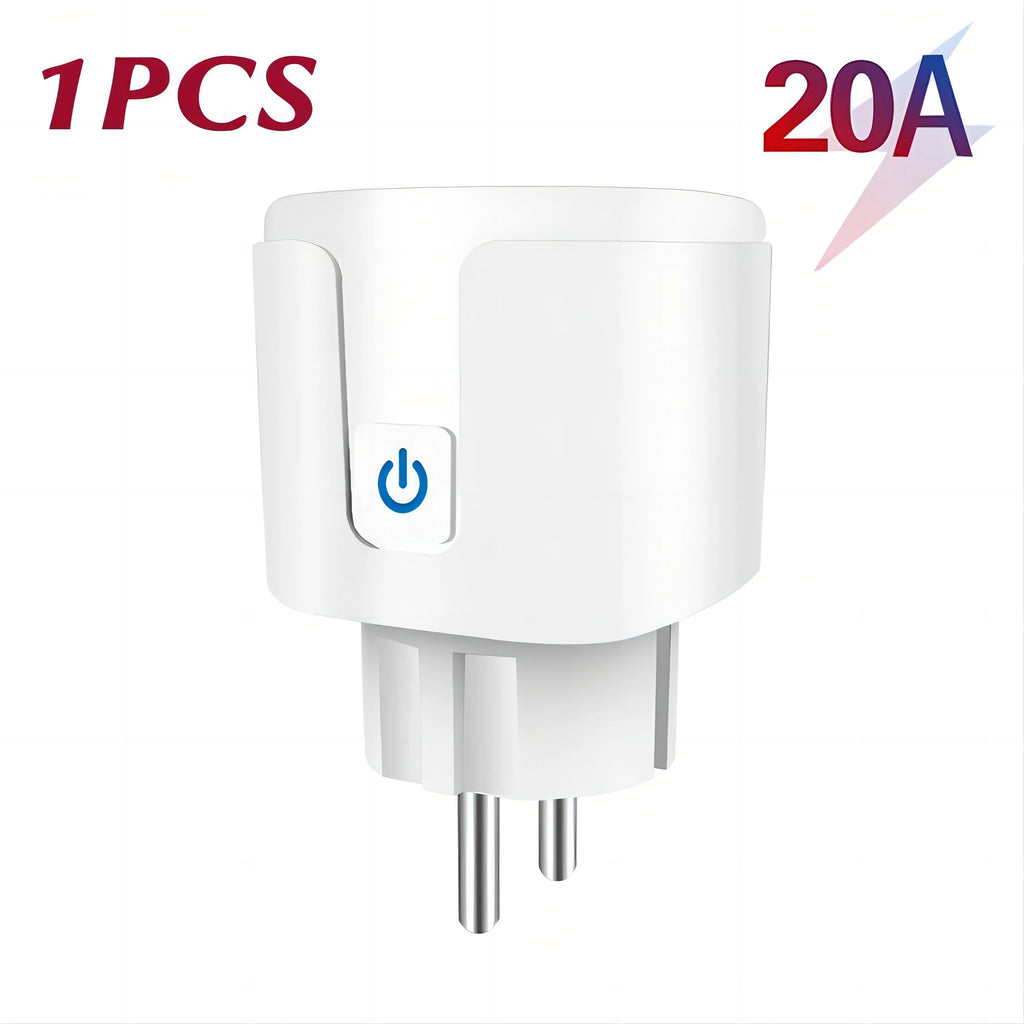 Works with Tuya Smart Life App Wifi Plug 20A Smart Socket EU Power Monitor Remote Control Outlet Works with Alexa Google Home