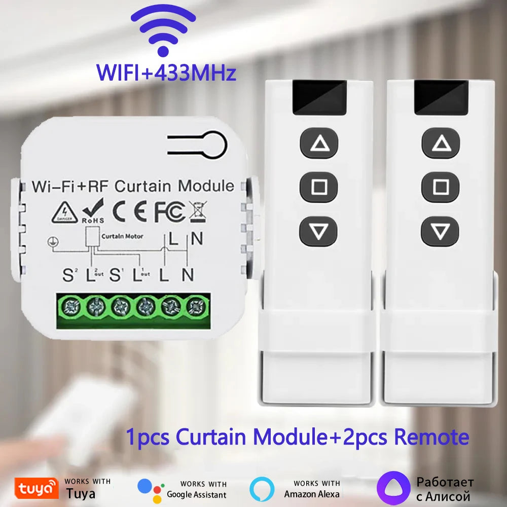WiFi Smart Curtain Switch Tuya Electric Rolling Shutter Door Controllers 433MHz APP Remote Smart Life App For Google Home Alexa
