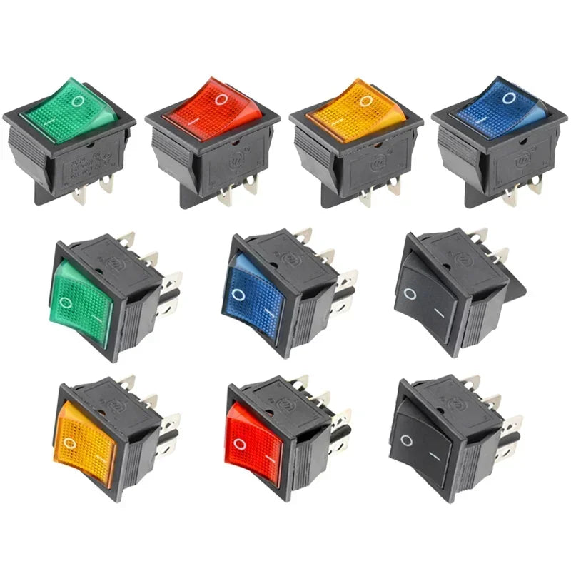 5/20Pcs KCD4 Snap-in Switch AC Power Switch ON OFF 16A 250V Rocker Switch 4/6Pin Toggle Switches with Led Light kcd4 25x31mm