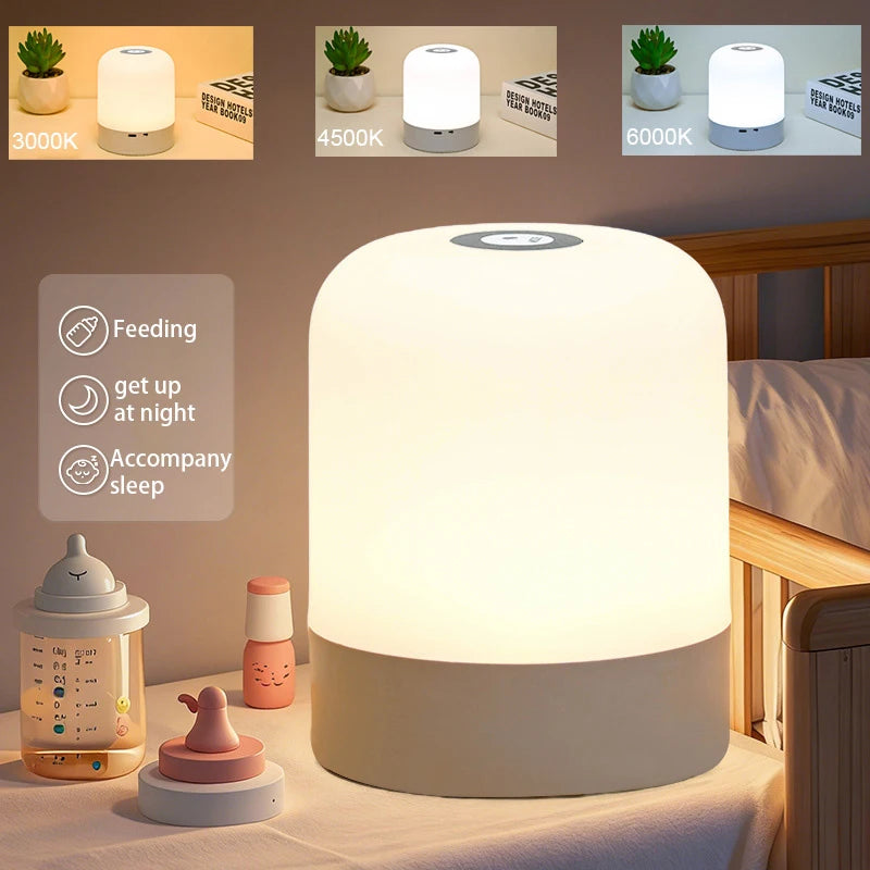 LED Night Light Rechargeable Dimmable Bedside Lamp 3 Colors Adjustable Soft Glow Eye Protection Portable Table Lamp for Bedroom