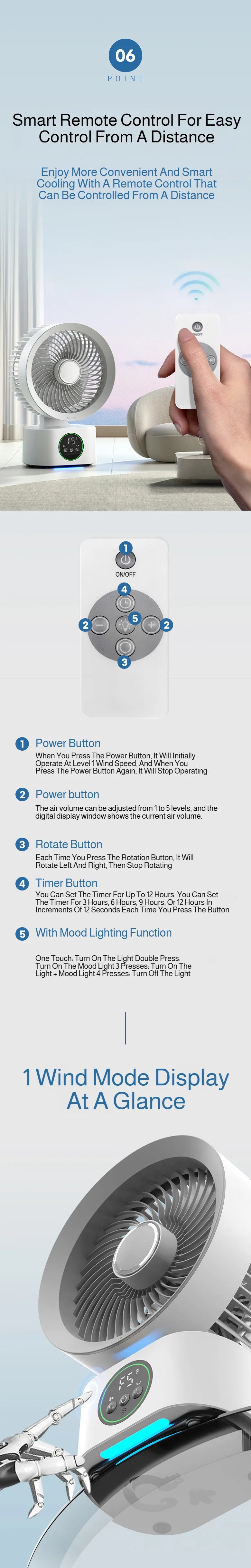 Smart Voice USB Fan Air Circulation Timer Fan Portable Night Light Function Fan, For Outdoor Travel And Student Dormitories