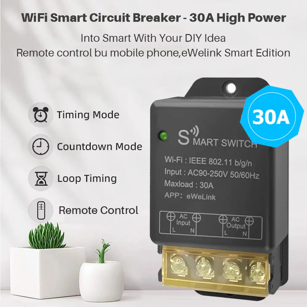 Ewelink Smart WiFi Switch 30A High Power Controller Motor Relay Module Timing Voice Control With Alexa Google Home