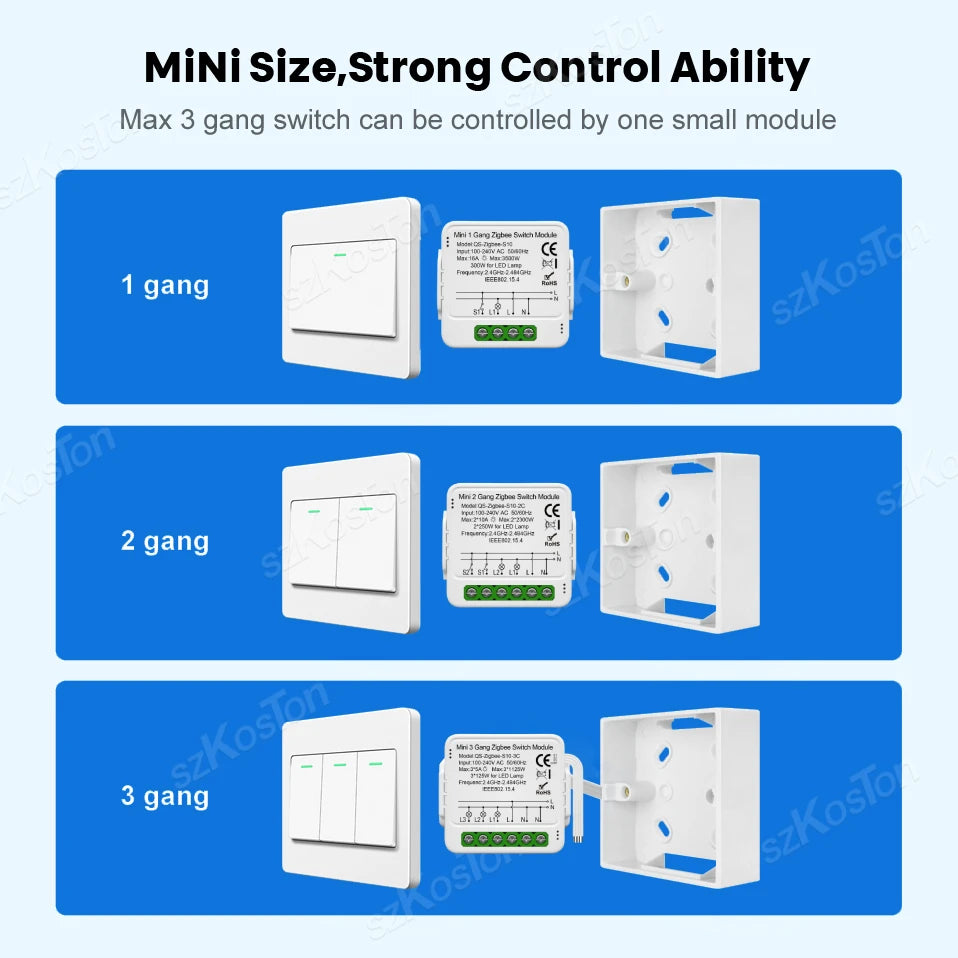 1/2/3 Gang Tuya ZigBee Smart Switch Module Need Neutral Wire Smart Life App Automation DIY Breaker Works with Alexa Google Home
