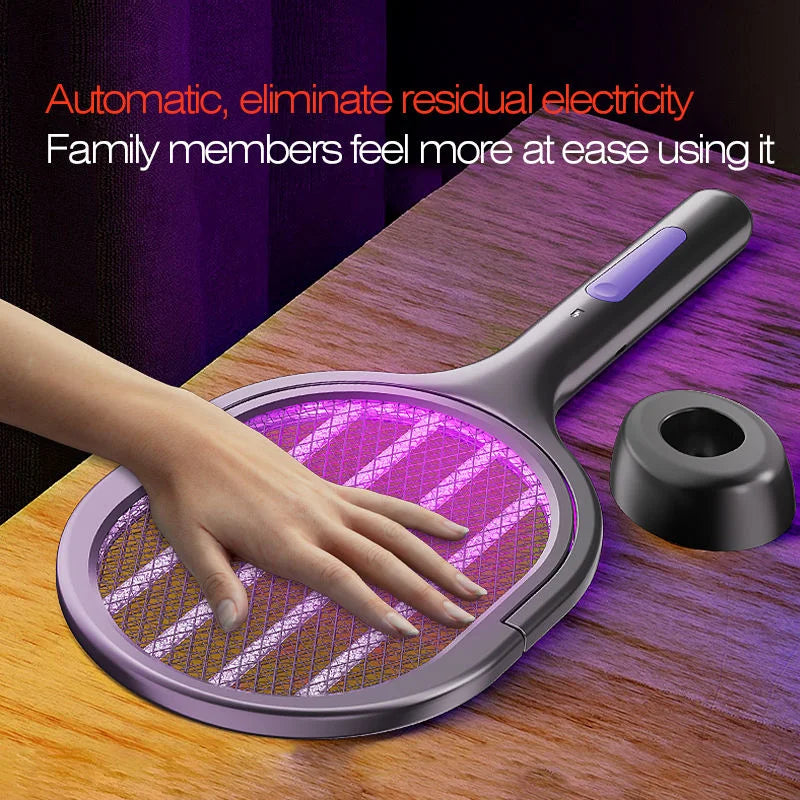 Space Silver Telescopic Bug Zapper 2-in-1 Foldable Fly Swatter UV Light Mosquito Killer Lamp Family Safe Home Bedroom 2800V