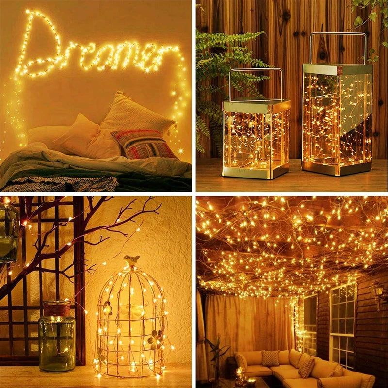 102M/52M/32m/22m/11m/7m Solar LED Light Outdoor Festoon Waterproof Garland String Lights Street Garland for Wedding Party Decor