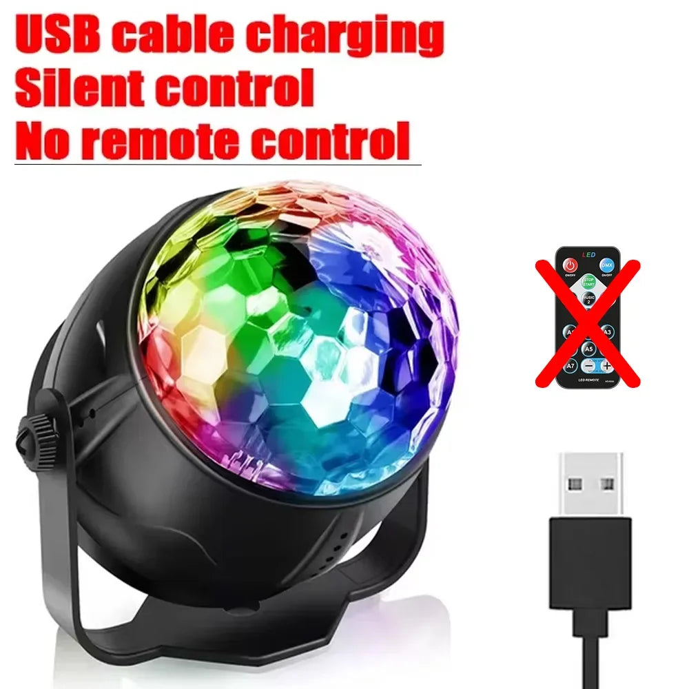 RGB LED Stage Disco Light Rotating DJ Ball Strobe Remote Sound Control Magic Dance Car Christmas Gift Party Club Laser Show Lamp