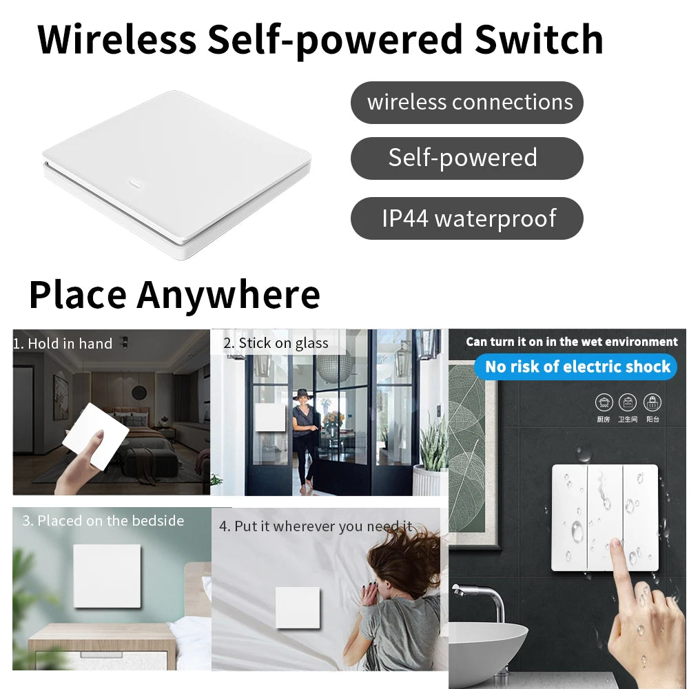 RF433 Self-Powered Wireless Light Switch, Kinetic No Battery,16A Relay, Retrofitting Easy Installation for Home Garage Garden